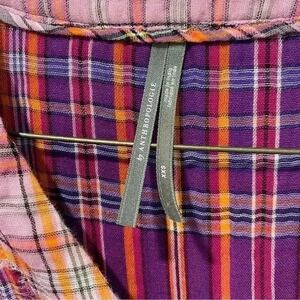 Anthropologie women's XXS Tiered Plaid Maxi Dress Lounge New Purple Pink buttons